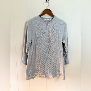Soft Surroundings grey golf shores quilted 3/4 sleeve blouse size L